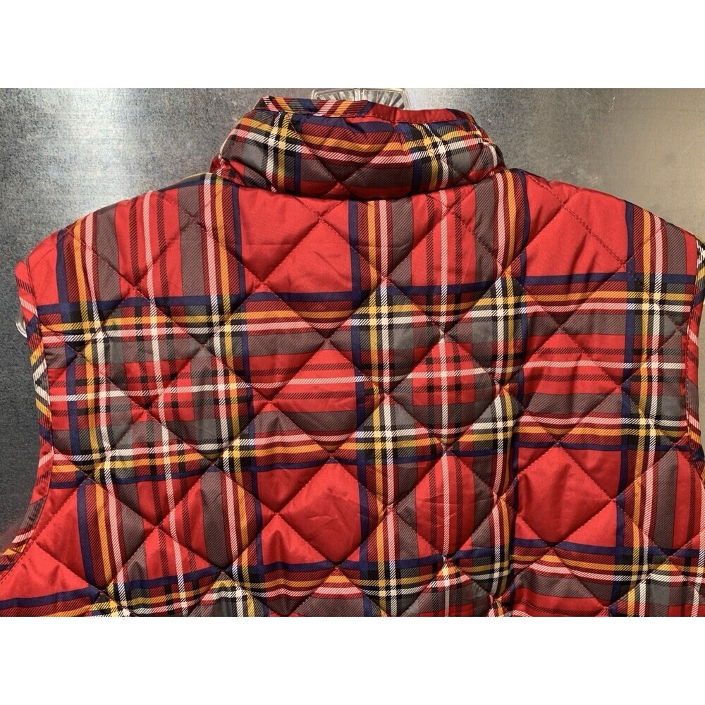 St John's Bay Cabin Barn Chore Vest Bright Brass Zip Plaid Quilted Mock Collar - Picture 12 of 16